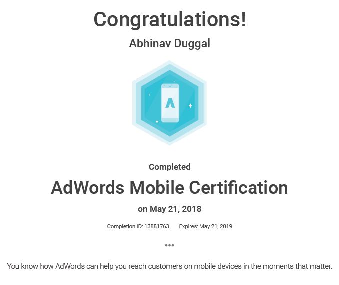 AdWords Mobile Certificate