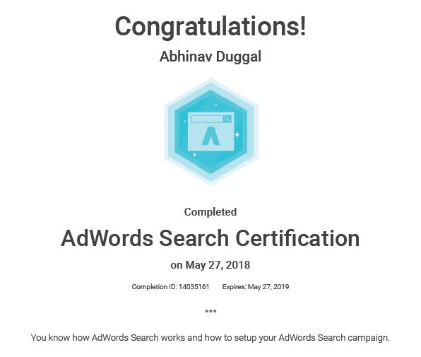 AdWords Search Certificate